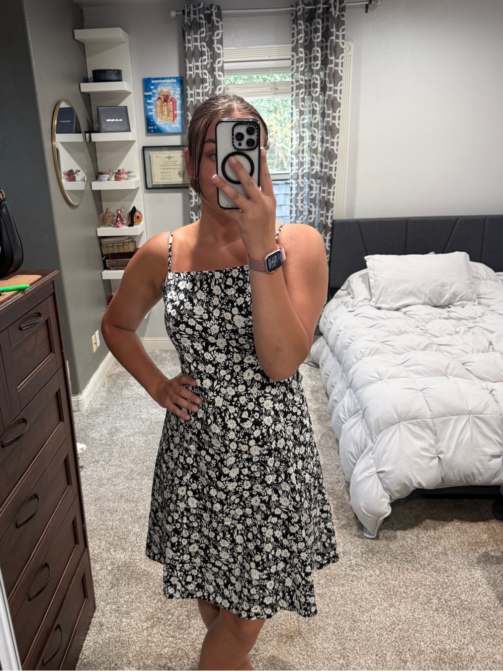 Ann Taylor Black and White Floral Square-Neck Midi Dress